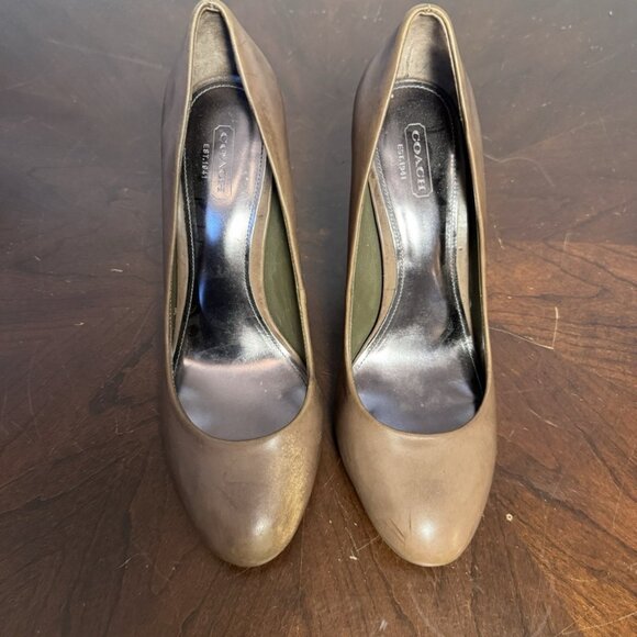 Coach Pumps With Logo Stack Block Heels Taupe Gray Women 9 - Picture 3 of 9